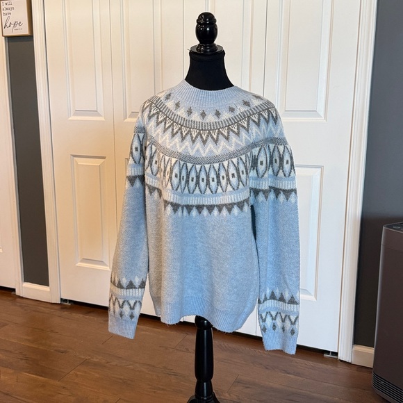 Alfred Dunner Blue and Gray Patterned Crewneck Sweater - Picture 7 of 9